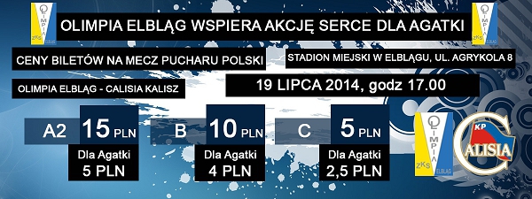Ceny biletów na mecz Pucharu Polski z Calisią Kalisz. Wspieramy akcję „Serce Agatki”
