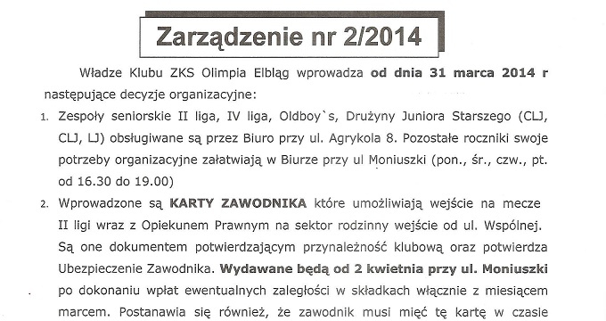 Zarządzenie nr 2/2014
