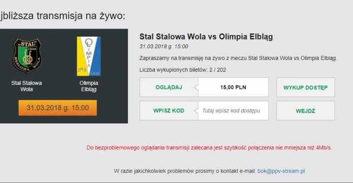 Transmisja z meczu Stal Stalowa Wola - Olimpia Elbląg